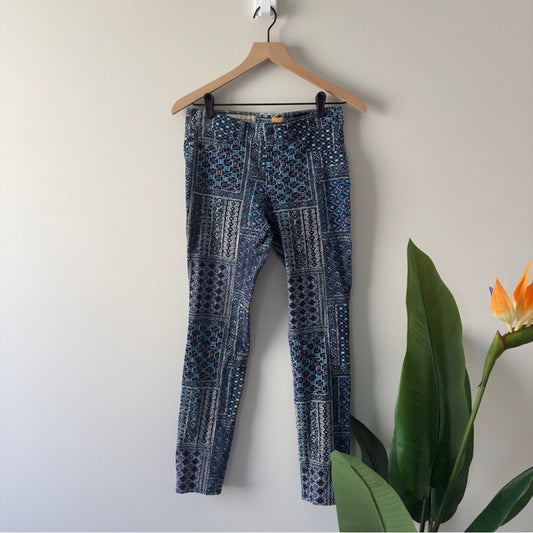 Pilcro and the Letterpress Anthropologie Blue Patterned Patchwork Corduroy Pants