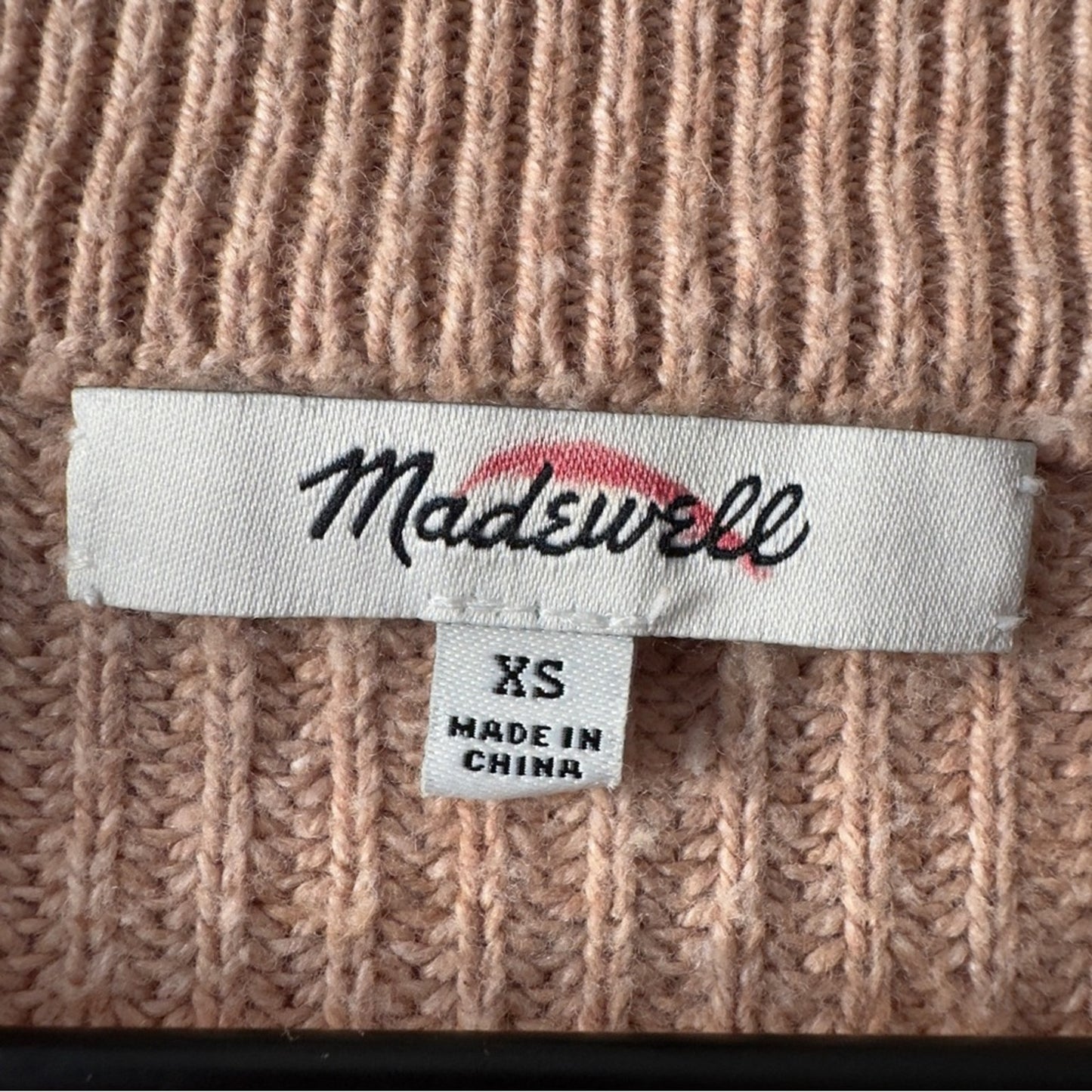 Madewell Soft Pink Crewneck Sweater high low hem slit long sleeve front pockets