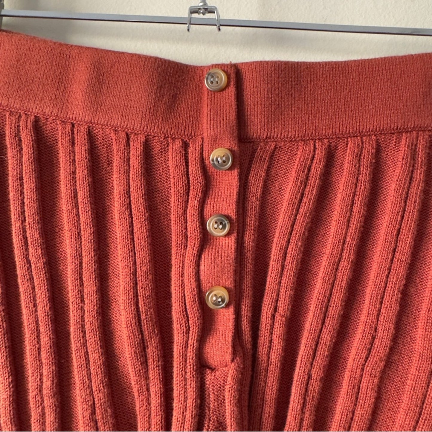 Anthropologie Ribbed Button-Up Shorts Rust cotton blend pull on stretch micro S