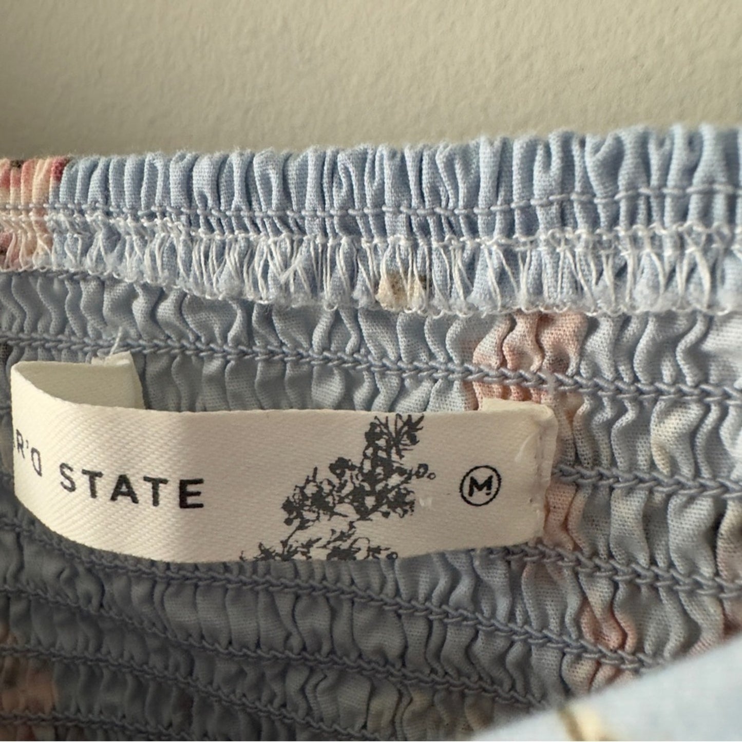 Altar’d State Floral Blue Puff Sleeve Mini Dress Scoop Neck Cutout Smocked Back