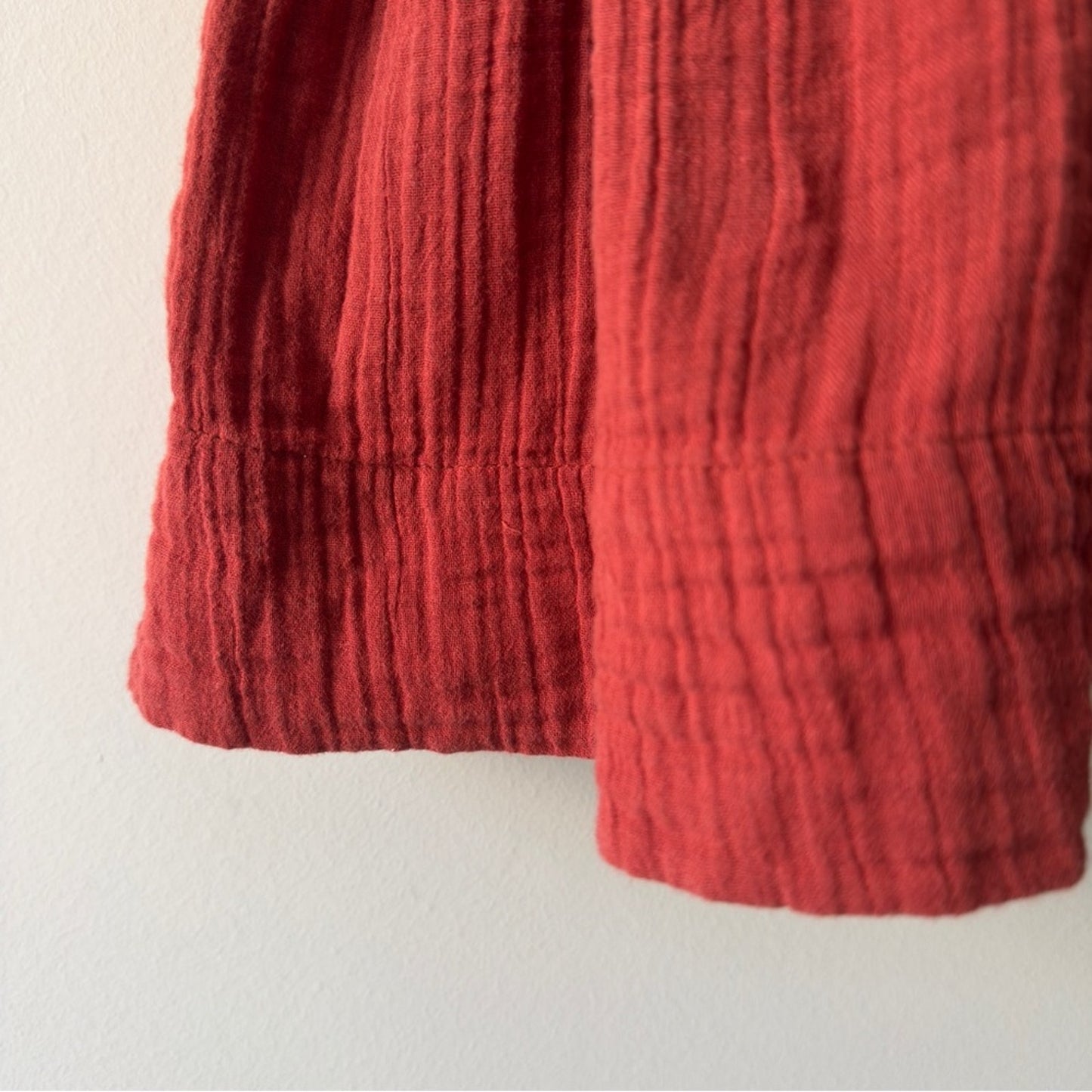 Free People 100% Cotton Terracotta Mini Dress gauze fabric keyhole tie ruffle S