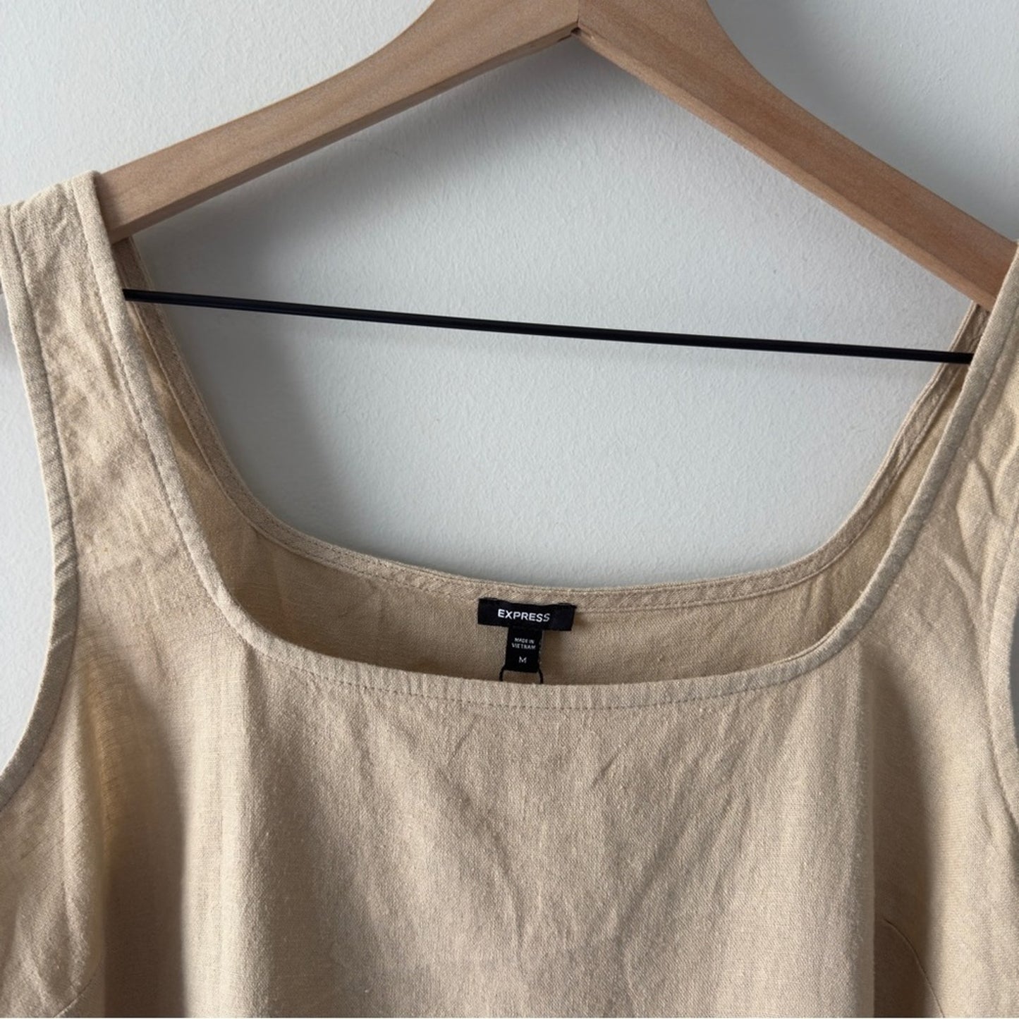 Express Linen Blend Sleeveless Tank Top in Cream tan minimalist solid casual NWT