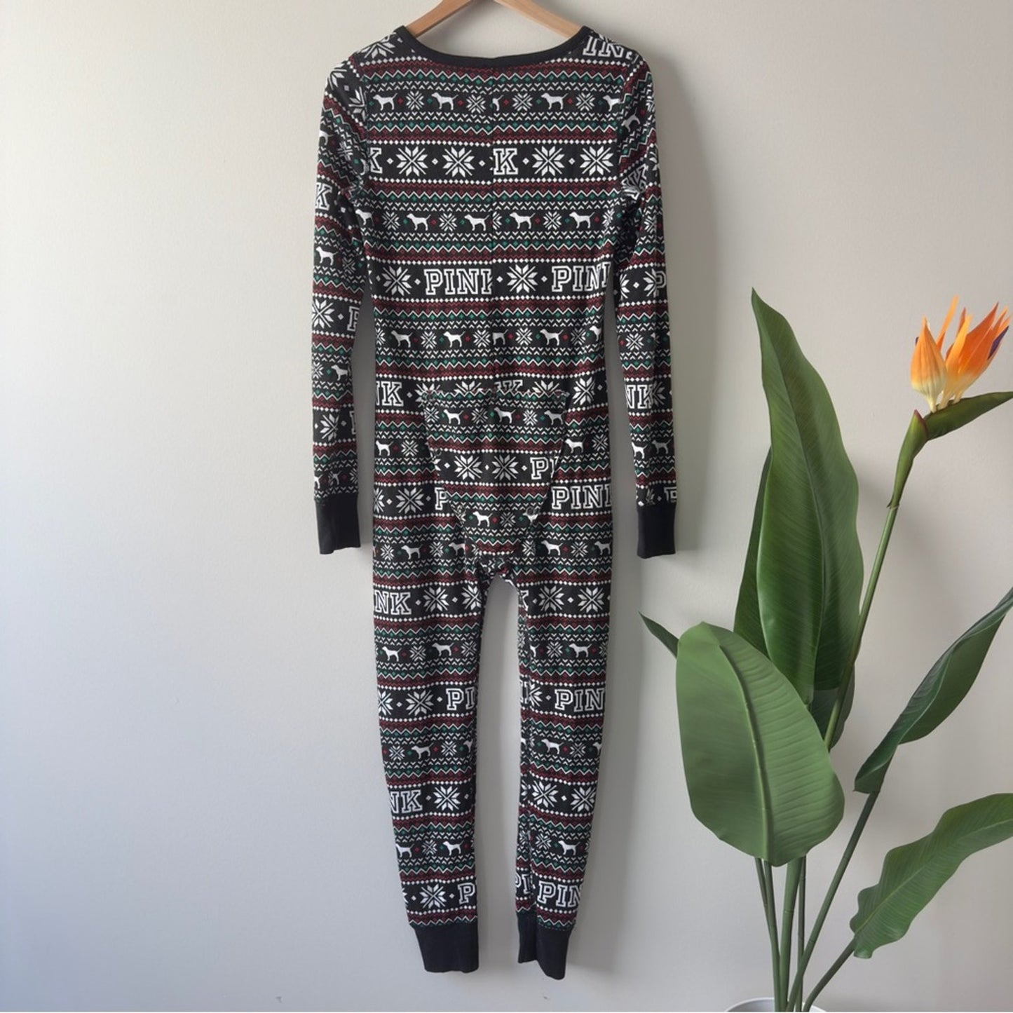 PINK Victoria's Secret Fair Isle Dog Patterned Pajama One Piece Onesie Jumpsuit