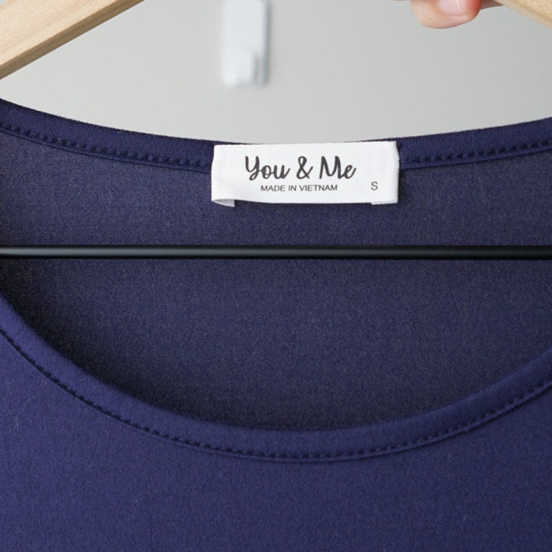 You & Me Navy Tiered Mini Dress Long Sleeve Round Neck Stretch Solid Preppy EUC