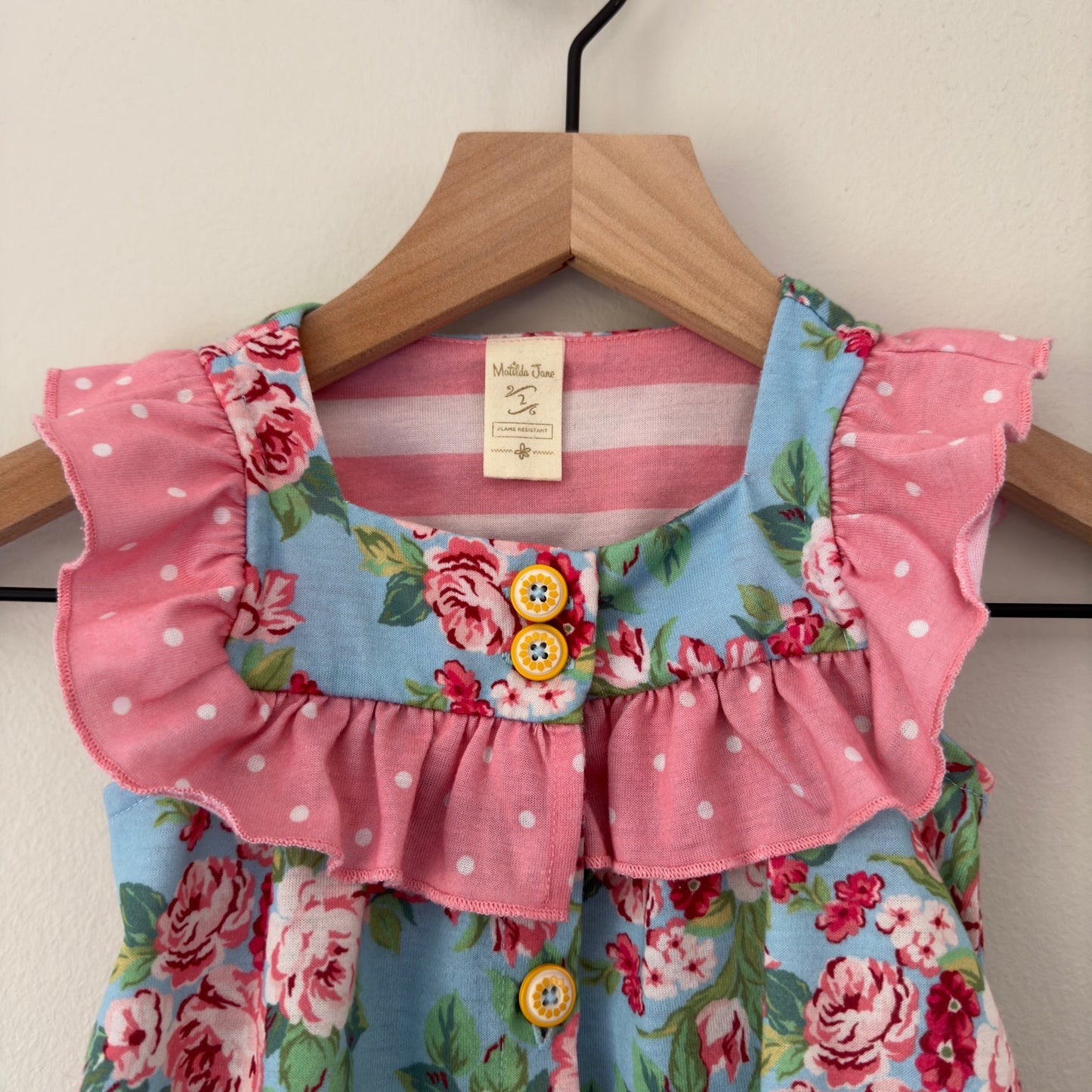 Matilda Jane Floral Button Down Girls’ Pajama Top Polka Dot Ruffle Polyester 2